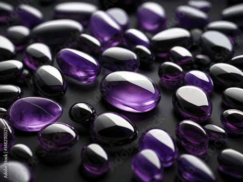 Collection of Shiny Purple and Black Glass Pebbles