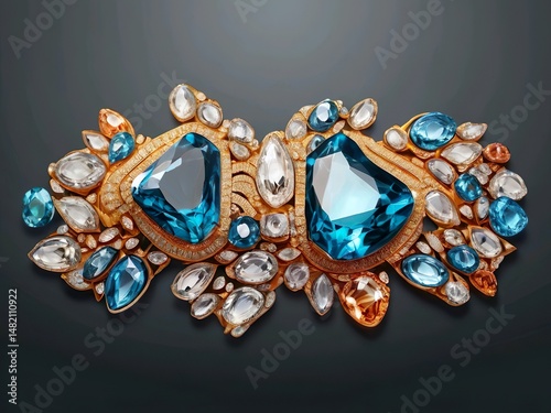 Elegant Blue and Clear Gemstone Brooch