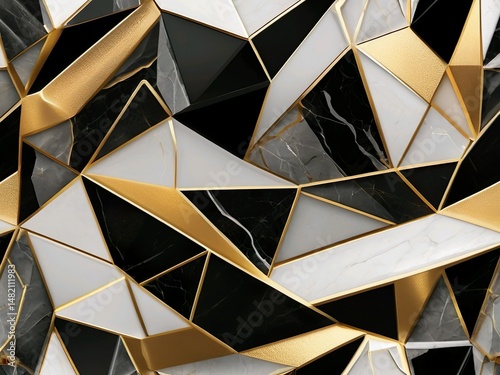 Luxurious Black, White, and Gold Geometric Marble Pattern