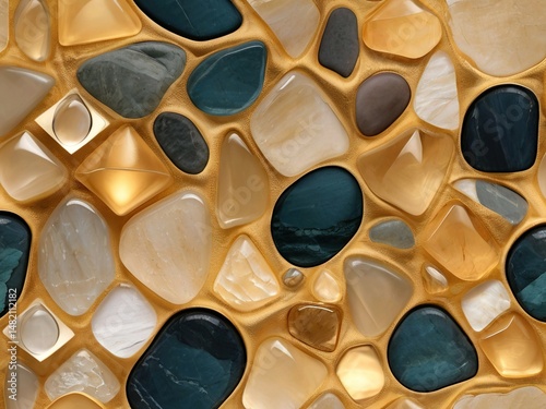 Colorful Polished Stones with Gold Accents