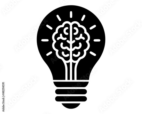 light bulb with brain icon vector silhouette illustration isolated on white background