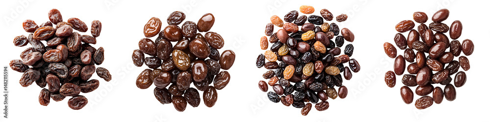 Obraz premium Chocolate-covered raisins, delicious dried fruits, nutritious snacks, sweet treats, healthy indulgence with an isolated background suitable for advertising or food photography