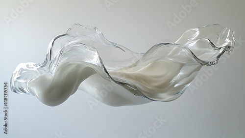 Abstract Fluidity Glass Sculpture with White Filling Creates a Sense of Lightness