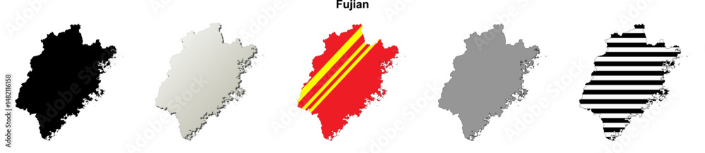 Naklejka premium Fujian province outline map set