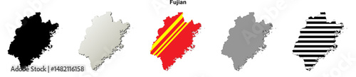 Fujian province outline map set