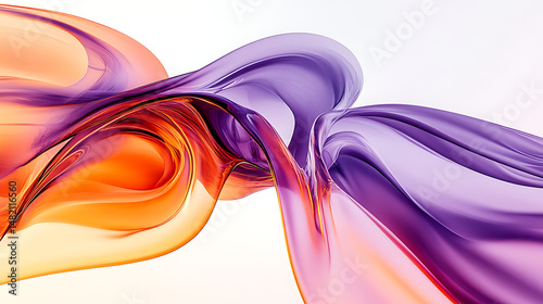 Abstract flowing waves in orange and purple hues on light background.
