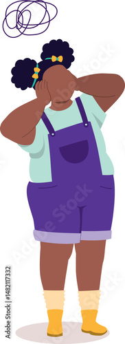 One Frustrated Chubby Black Little Girl Cover Her Ears With Both Hands.