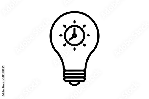 light bulb with clock icon vector silhouette illustration isolated on white background