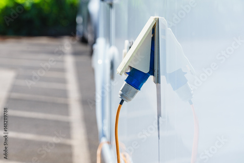 Details of camper vehicle, power socket with cord plug