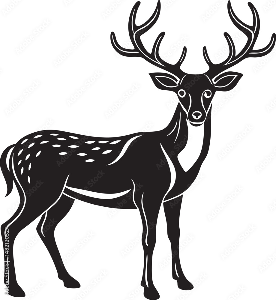 Obraz premium Minimalist black deer silhouette design suitable for print-on-demand, stickers, tattoos, and woodland wildlife art.