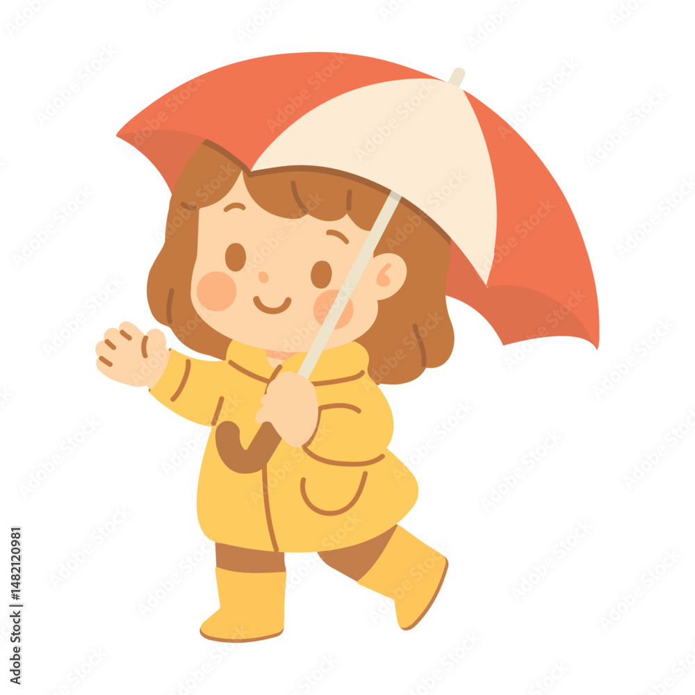 Fototapeta premium Illustration of Girl with Umbrella in the Rain