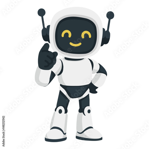 Cartoon Robot Character with Hand Raised
