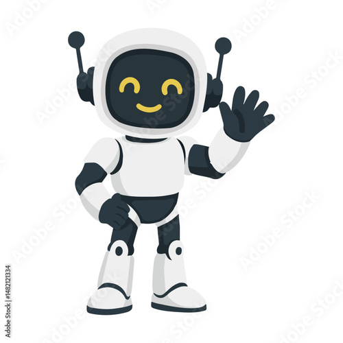 Cartoon Illustration of a Friendly Robot Waving