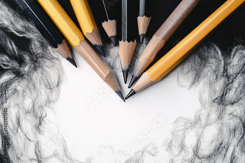 colored pencils on white background