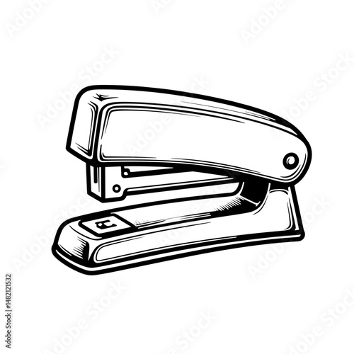 Detailed line art of stapler on fabric, precision and clarity