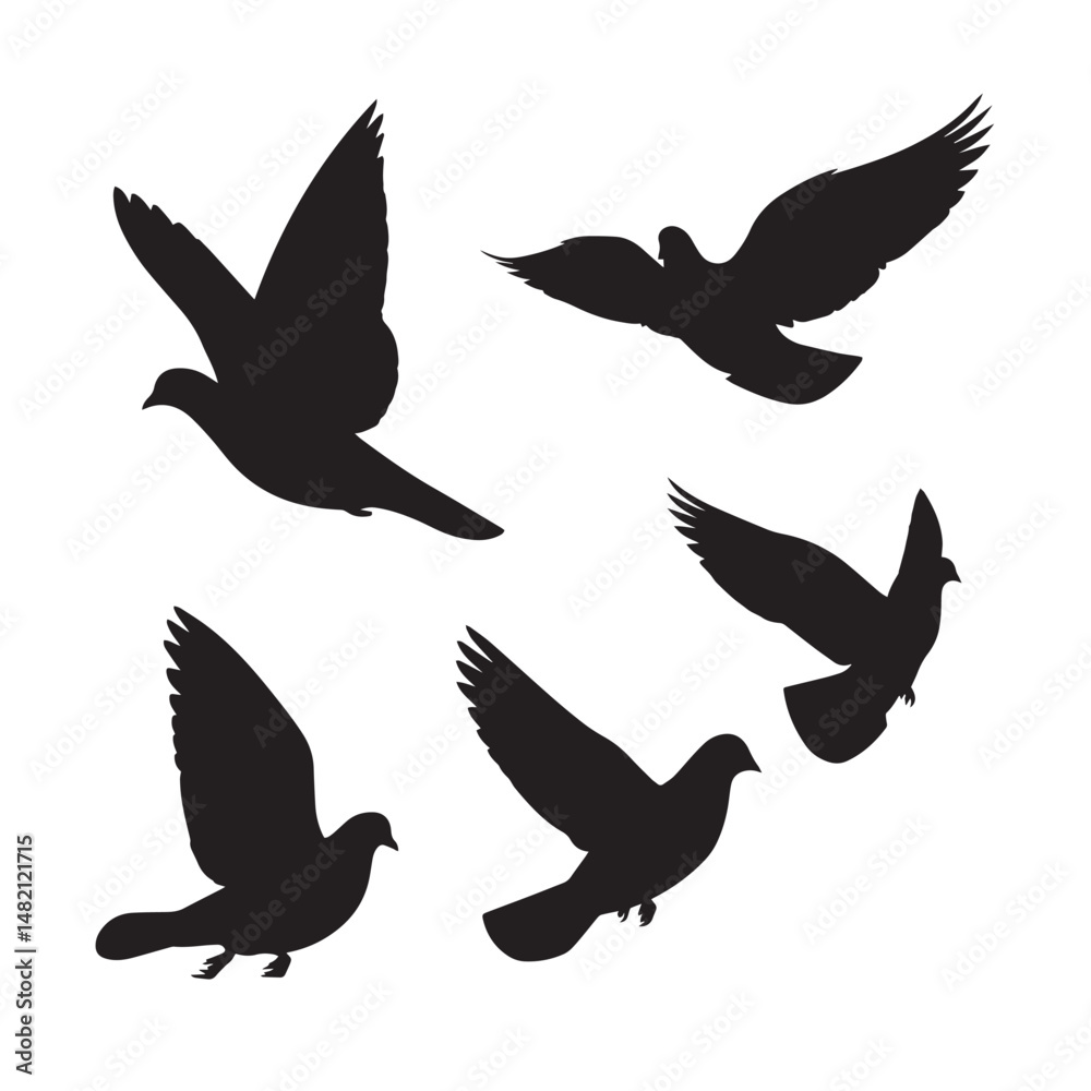 Obraz premium Vector silhouette set of dove on white background