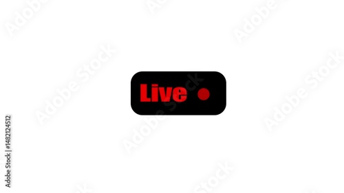 Live streaming broadcasting icon on screen. Red live stream button. Sign animation with live text blinking live button symbol for broadcasting. Video recording sign on a white background