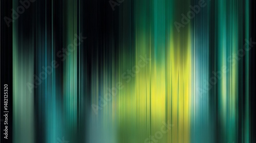 Festive abstract ombre gradient background blending black, dark blue, emerald green, petrol teal, lime yellow and white hues with neon metallic stripes, glitter mesh noise and radiant light flashes