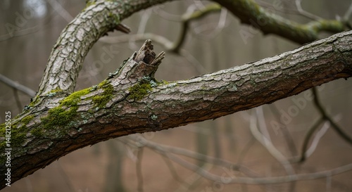Photo of Mossy Tree Branch in Misty Forest