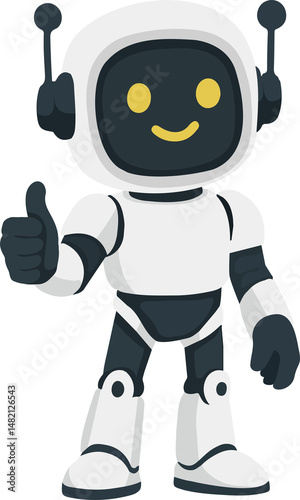Cartoon Robot Giving Thumbs Up Isolated 