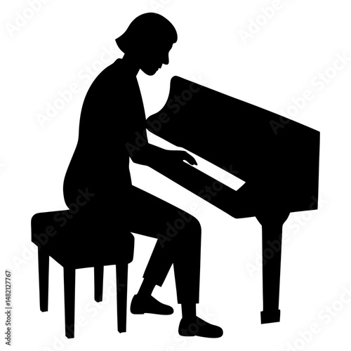 Pianist playing piano silhouette vector illustration