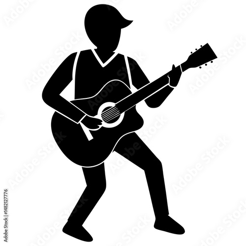 Guitar player black silhouette vector illustration