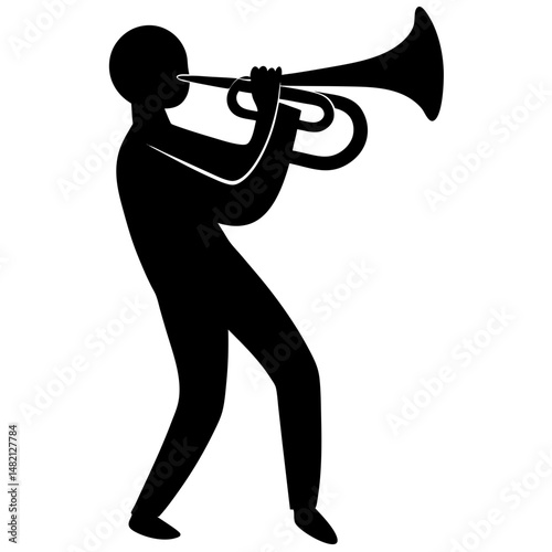 Trumpet player black silhouette vector illustration
