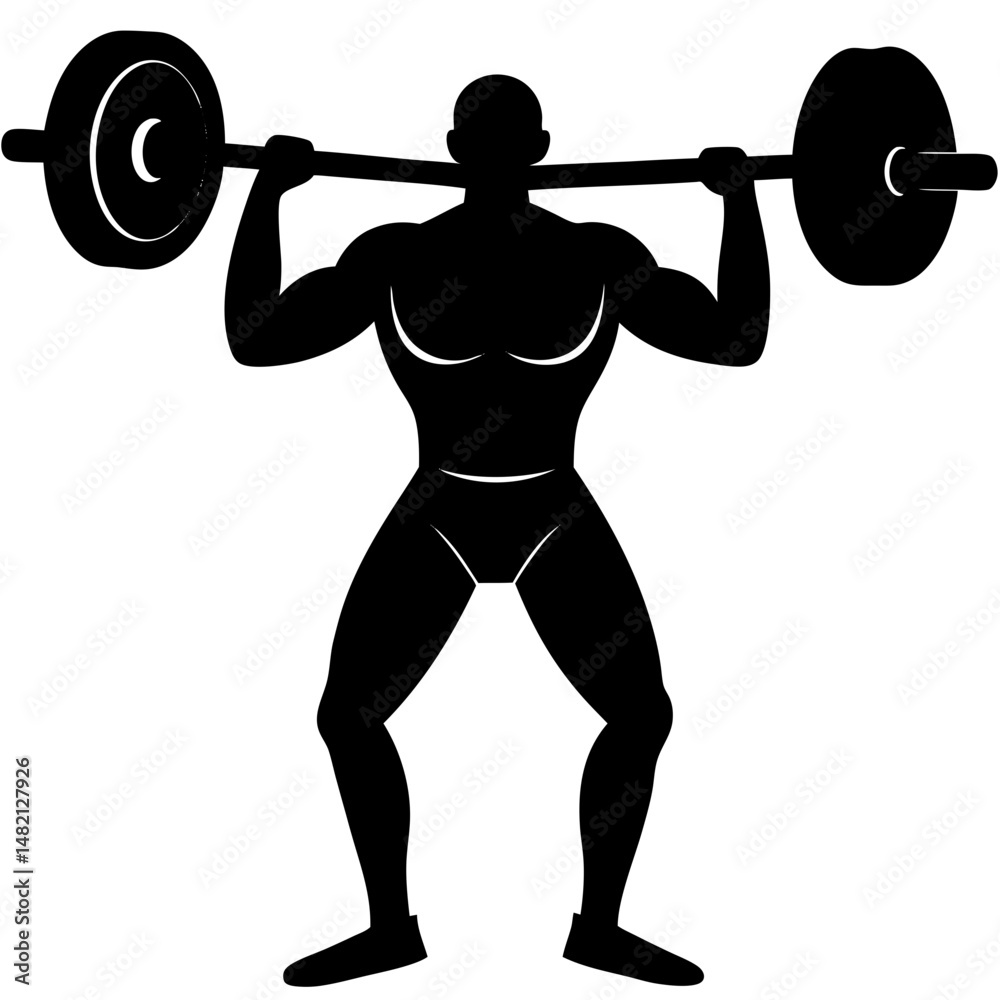 Weightlifter with barbell silhouette vector illustration Weightlifter with barbell silhouette vector illustration