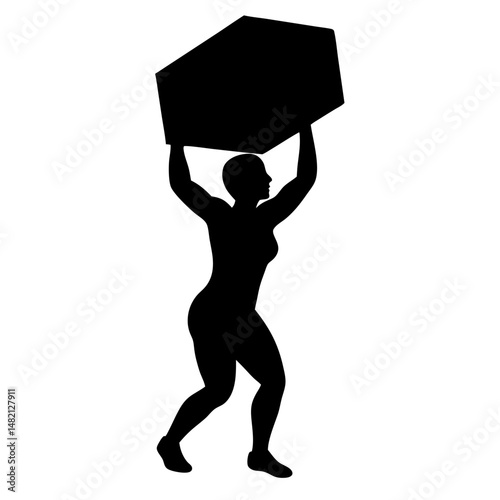 Woman lifting block silhouette vector illustration