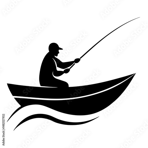 Fisherman in boat silhouette vector illustration