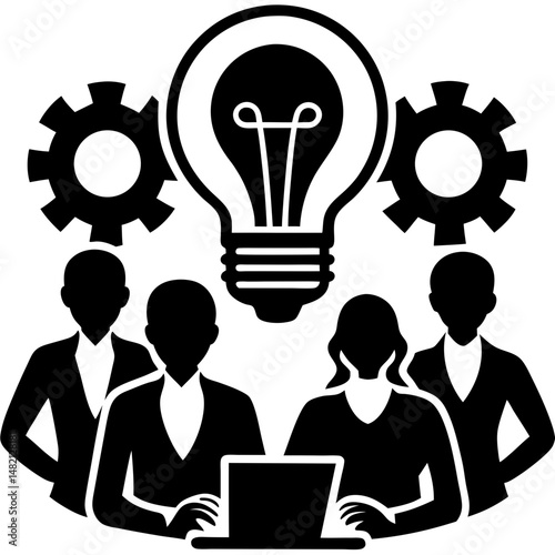 Teamwork and idea silhouette vector illustration