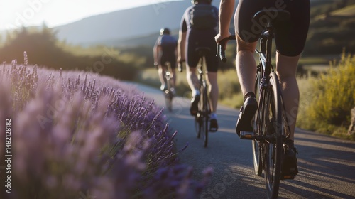 Cyclists explore vibrant lavender fields in Provence during a scenic tour through Europes picturesque countryside