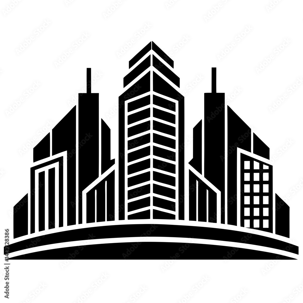 Fototapeta premium Cityscape buildings black silhouette vector illustration