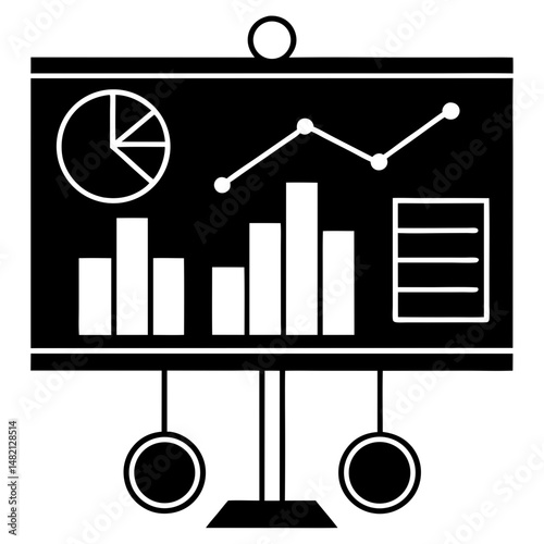 Presentation board with charts silhouette vector illustration