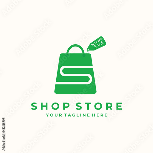 shopping bag S letter vintage logo vector minimalist illustration design, promotion sale bag logo design