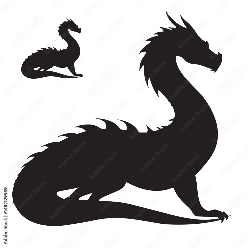 Fototapeta premium Vector silhouette set of dragon on white background 