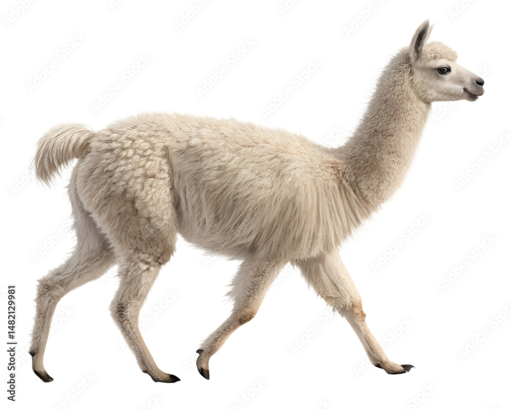 Fototapeta premium 3D Illustration, Alpaca walking, isolated on a transparent background
