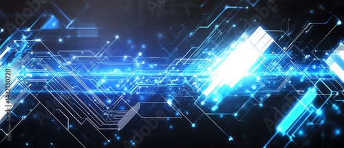 Futuristic digital circuit pattern with blue light.
