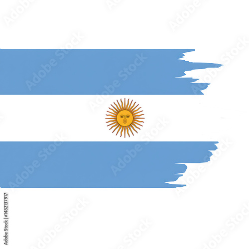 The argentinian national flag, a symbol of the South American country Argentina, features a central sun emblem