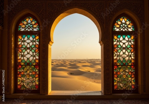Photo of Stained Glass Windows with Desert View