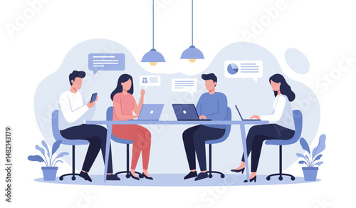 Team collaboration and communication in modern office setting