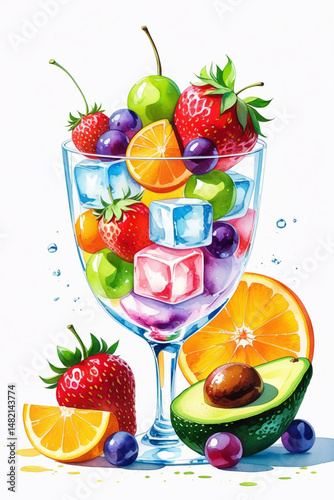 AI Generative. Colorful Fruit Jelly Dessert Parfait on White Background. 9