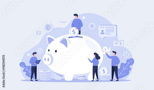 Financial savings concept with piggy bank and teamwork