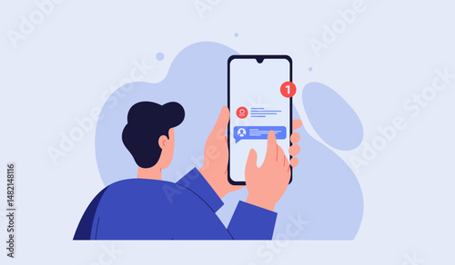 Mobile notification alert - human interaction with messaging app for communication