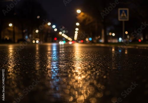 Photo of Wet Asphalt Street Reflecting City Lights at Night