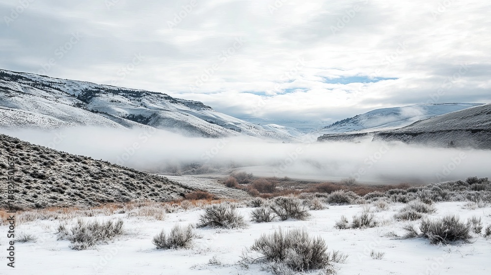 custom made wallpaper toronto digitalStunning Winter Landscape Serene Snowy Mountains Foggy Valley Breathtaking Nature Scene Majestic Winter Wonderland Picturesque Frosty Hills Tranquil  