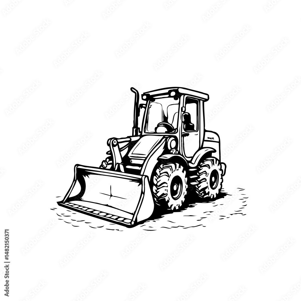 Naklejka premium Illustrative monochrome vector art portraying construction vehicle on white background