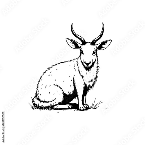 Stylized monochrome illustration of a fanciful creature with rabbit and deer features