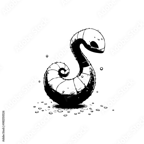 Whimsical Ink Drawing: A Cartoonish Worm Character in Monochrome Aesthetic