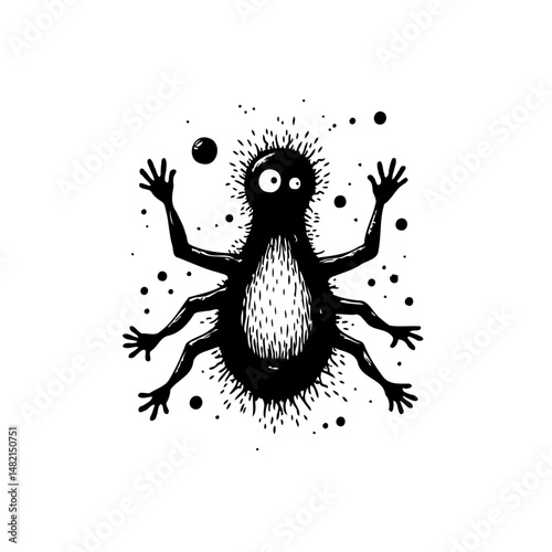 Whimsical eight-legged creature illustration with cartoonish features and playful design